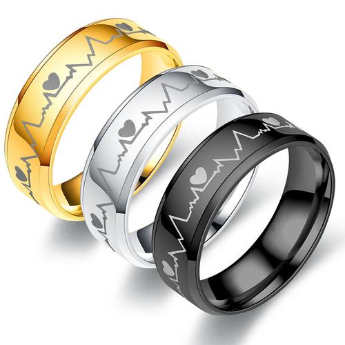 厂家批饰品发欧美时尚不锈钢情侣戒指个性饰品心电图心跳钛钢戒指